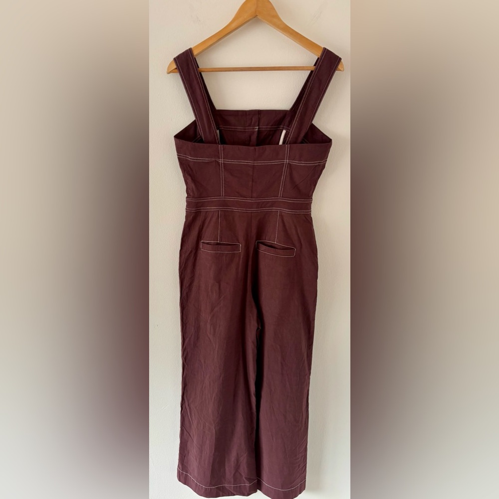 Maeve Brown Wide-Leg Jumpsuit with Contrast Stitching - Picture 7 of 13
